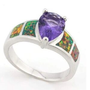 1.3/4 Created Amethyst With Gorgeous Lab Created Opal Ring Sz 7